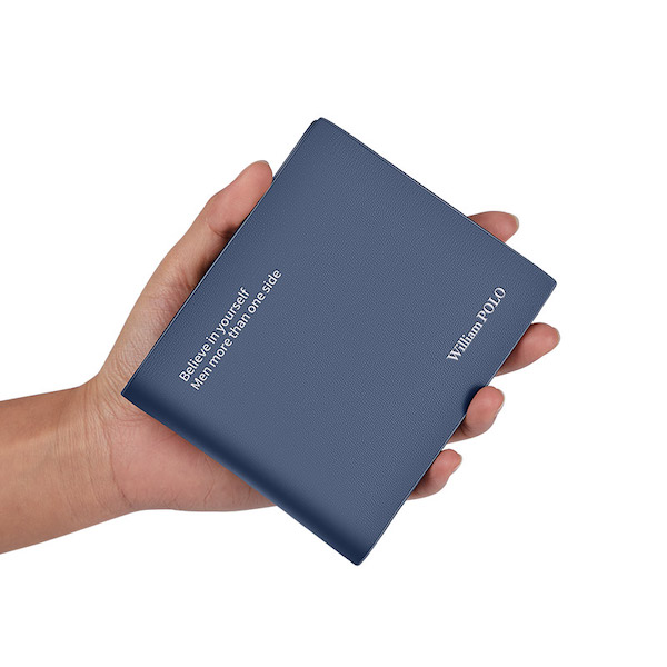 WILLIAMPOLO Trendy & Luxury Exquisite Dacron Cowhide Leather Short Blue Wallets