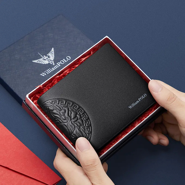 WILLIAMPOLO Luxury Retro Unique Soft Leather Black Short Wallets