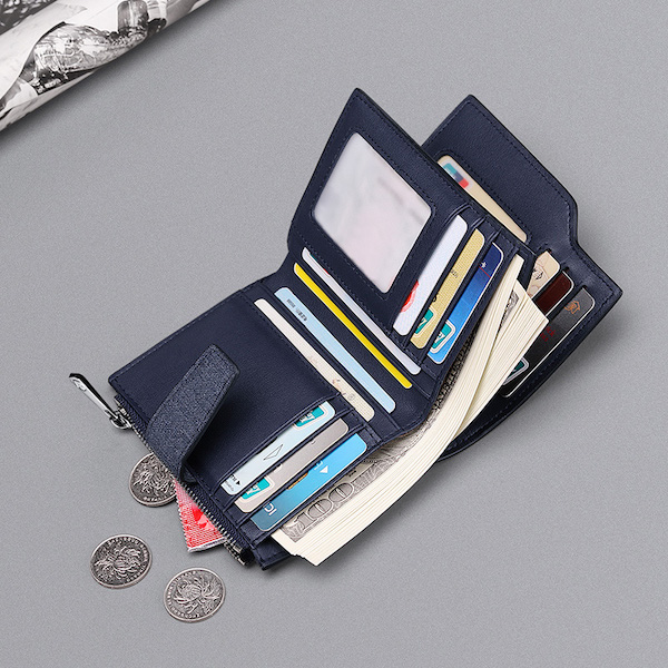 WILLIAMPOLO Luxury Casual Ultra-thin Canvas Retro Genuine Leather Blue Short-M Wallets